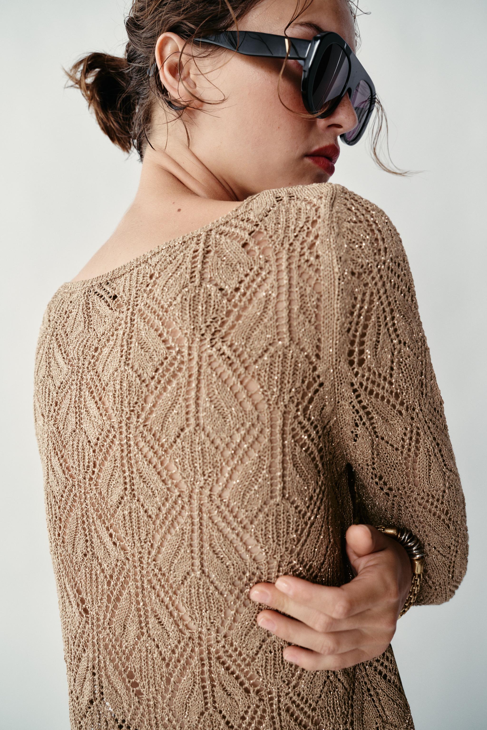METALLIC THREAD POINTELLE KNIT JUMPER